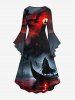 Robe asymétrique grande taille à imprimé galaxie, château, bateau, sorcière, chauve-souris, ombré, Halloween, froncée, taille haute et basse - Rouge XXS