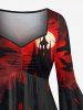 Robe asymétrique grande taille à imprimé galaxie, château, bateau, sorcière, chauve-souris, ombré, Halloween, froncée, taille haute et basse - Rouge M