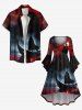 Plus Size Wizard Boat Castle Bat Ombre Galaxy Print Halloween Ruched High Low Asymmetric Dress -  