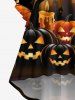 Plus Size Pumpkin Lantern Candle Bat Tree Print Halloween Ruched High Low Asymmetric Dress -  