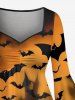 Plus Size Pumpkin Lantern Candle Bat Tree Print Halloween Ruched High Low Asymmetric Dress -  