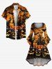 Plus Size Pumpkin Lantern Candle Bat Tree Print Halloween Ruched High Low Asymmetric Dress -  