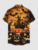 Plus Size Pumpkin Lantern Candle Bat Tree Print Halloween Button Pocket Shirt For Men - Orange 4XL