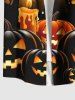 Plus Size Pumpkin Lantern Candle Bat Tree Print Halloween Button Pocket Shirt For Men - Orange 4XL