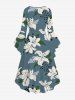 Plus Size Flower Leaf Spotted Print Hawaii Ruched High Low Asymmetric Dress -  