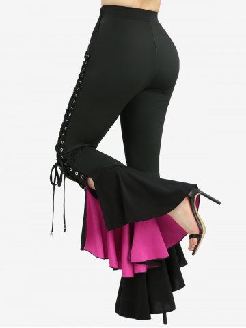 Ruched Marled Cami Top And Skulls Mesh Lace Trim Top and Lace-up Lettuce Flare Pants Plus Size Outfit