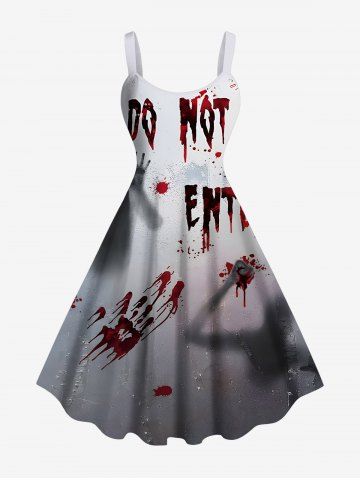 Plus Size Halloween Ghost Hair Hands Blood Splatter Print Tank Dress - LIGHT GRAY - 6X