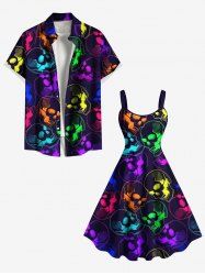 Halloween Colorful Skull Print Plus Size Matching Outfit For Couples -  