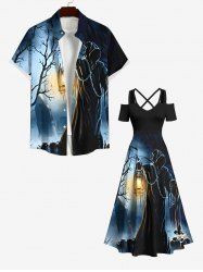 Halloween Costume Tree Wizard Tomb Lantern Print Plus Size Matching Outfit For Couples -  