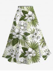 Jupe hawaïenne fendue à imprimé feuilles tropicales et fleurs grande taille - Vert 4X