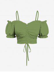 Plus Size Cinched Ruched Ruffles Cold Shoulder Cami Top -  