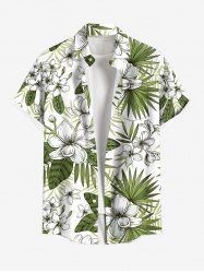 Plus Size Flowers Tropical Leaf Print Buttons Pocket Hawaii Shirt For Men -  