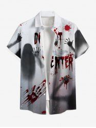Plus Size Halloween Ghost Hair Hands Blood Splatter Print Buttons Pocket Shirt For Men -  