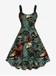 Robe débardeur grande taille à imprimé tête de mort et éclaboussures de peinture sanglante pour Halloween - Vert L