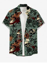 Chemise grande taille à boutons et poches pour homme, motif tête de mort, peinture sanglante et éclaboussures de sang, Halloween - Vert 5XL