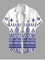 Plus Size Floral Pattern Print Buttons Pocket Shirt For Men -  