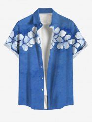 Plus Size Flowers Marled Tropical Print Buttons Pocket Hawaii Shirt For Men -  