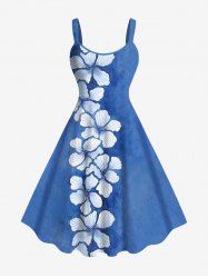 Robe débardeur hawaïenne grande taille à imprimé tropical chiné et fleurs - Bleu Ciel XS