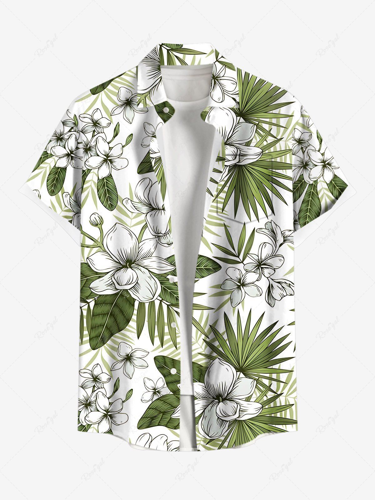 Chemise hawaïenne grande taille à imprimé floral et feuilles tropicales pour homme Vert XL