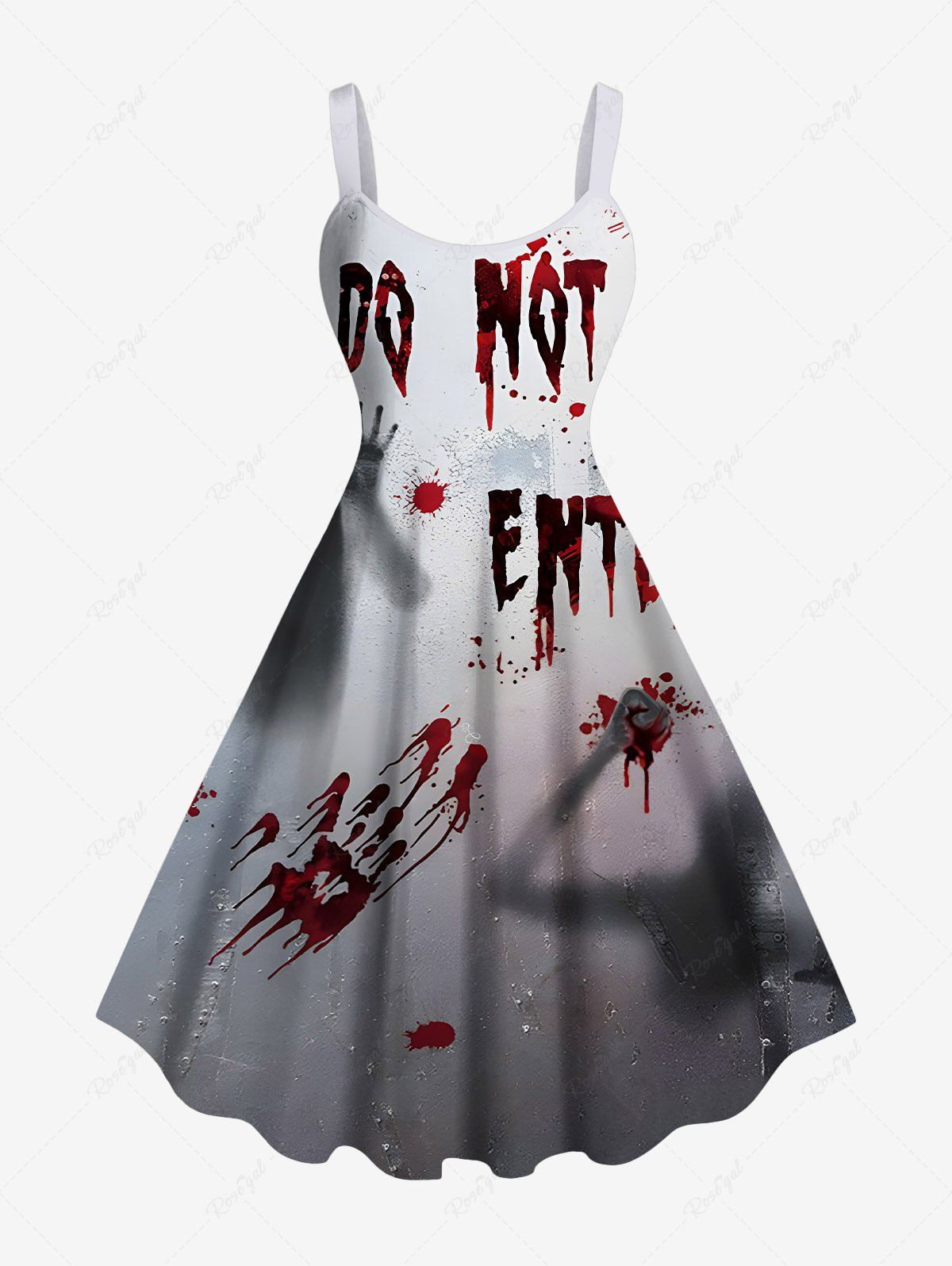 Robe débardeur grande taille pour Halloween, imprimé éclaboussures de sang, cheveux fantômes et mains Gris Clair XS
