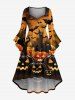 Halloween Pumpkin Lantern Candle Bat Tree Print Plus Size Matching Outfit For Couples -  