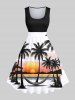 Coconut Tree Sunset Hammock Sea Mountain Print Plus Size Matching Hawaii Beach Outfit For Couples -  