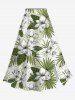 Flowers Tropical Leaf Print Hawaii Plus Size Matching Set -  