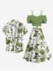 Flowers Tropical Leaf Print Plus Size Matching Hawaii Beach Outfit For Couples -  