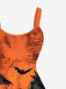 Plus Size Halloween Pumpkin Bat Print Tank Dress -  