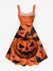 Plus Size Halloween Pumpkin Bat Print Tank Dress -  