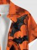 Plus Size Halloween Pumpkin Bat Print Buttons Pocket Shirt For Men -  
