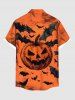 Plus Size Halloween Pumpkin Bat Print Buttons Pocket Shirt For Men -  