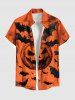 Plus Size Halloween Pumpkin Bat Print Buttons Pocket Shirt For Men -  