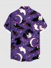 Chemise grande taille à imprimé citrouille, sorcier, fantôme, lune, étoile, galaxie, ombré, Halloween, boutonnée, avec poche, pour homme - Pourpre  2XL