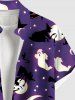 Plus Size Pumpkin Wizard Ghost Moon Star Ombre Galaxy Print Halloween Button Pocket Shirt For Men -  