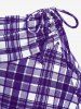 Plus Size Plaid Cinched Bowknot Padded Longline Bikini Three Piece Swimsuit -  