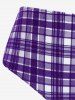 Plus Size Plaid Cinched Bowknot Padded Longline Bikini Three Piece Swimsuit -  
