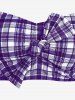 Plus Size Plaid Cinched Bowknot Padded Longline Bikini Three Piece Swimsuit -  