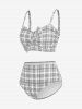 Maillot de bain trois pièces bikini long rembourré à carreaux grande taille avec nœud papillon - Gris 3X | US 22-24