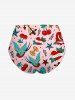 Bird Cherry Bowknot Rose Flower Heart Print Lace Up Tankini Swimsuit (Adjustable Shoulder Strap) - Rose clair 3X