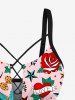 Bird Cherry Bowknot Rose Flower Heart Print Lace Up Tankini Swimsuit (Adjustable Shoulder Strap) - Rose clair 3X