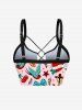 Bird Cherry Bowknot Rose Flower Heart Print Lace Up Tankini Swimsuit (Adjustable Shoulder Strap) - Rose clair 3X