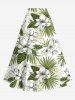 Plus Size Flowers Tropical Leaf Print Split Hawaii Skirt -  
