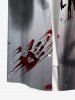 Plus Size Halloween Ghost Hair Hands Blood Splatter Print Buttons Pocket Shirt For Men -  