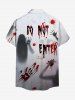 Plus Size Halloween Ghost Hair Hands Blood Splatter Print Buttons Pocket Shirt For Men -  