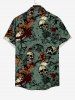 Plus Size Halloween Skulls Blood Paint Splatter Print Buttons Pocket Shirt For Men -  
