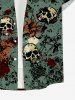 Chemise grande taille à boutons et poches pour homme, motif tête de mort, peinture sanglante et éclaboussures de sang, Halloween - Vert 5XL