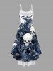 Robe caraco grande taille à imprimé tête de mort, poulpe et fleurs pour Halloween - Bleu Marine 1X
