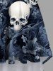 Robe caraco grande taille à imprimé tête de mort, poulpe et fleurs pour Halloween - Bleu Marine 1X