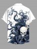 Plus Size Halloween Skull Octopus Flowers Print Buttons Pocket Shirt For Men -  